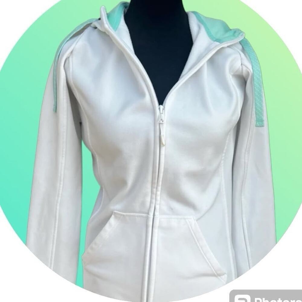 The North Face hooded full zipper jacket, white with green, Women's XS